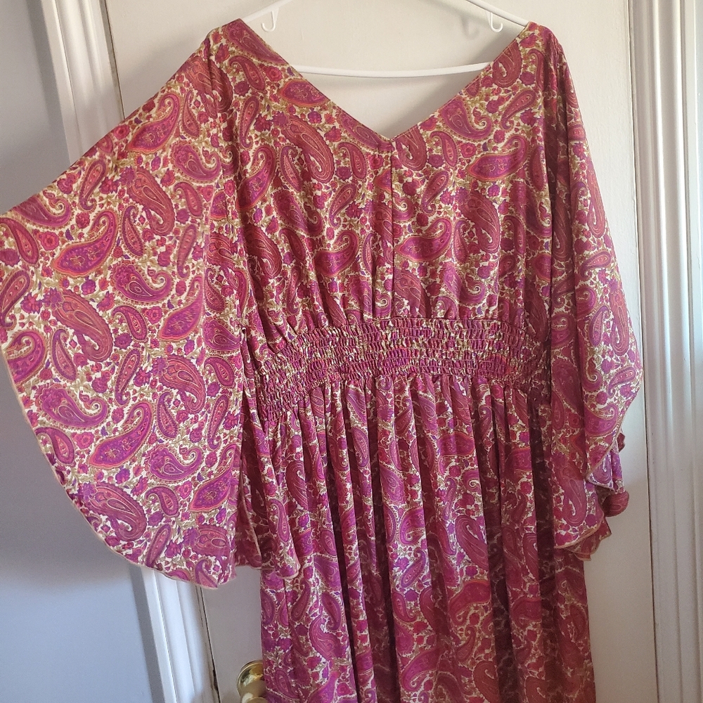 Karma Highway Paisley Maxi Dress w/ Large Flutter Sleeve OS Boho Festival 70s - Picture 10 of 16